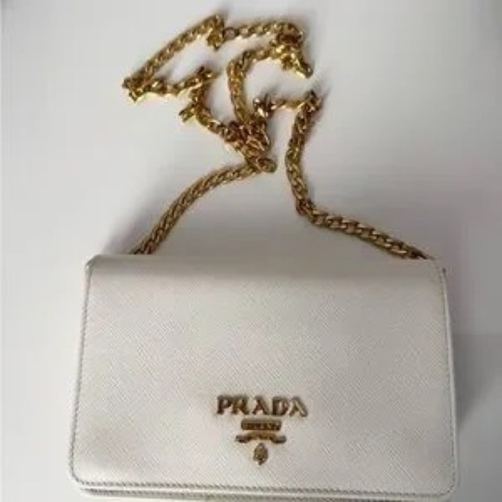 Prada White and Gold Crossbody Bag with Chain Strap